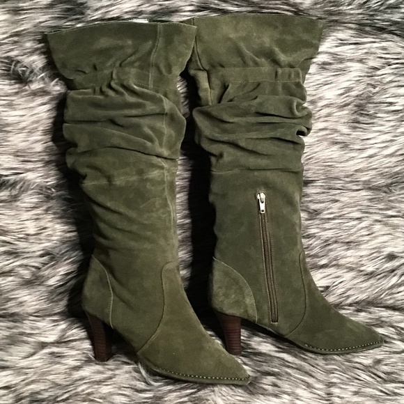 Hot in Hollywood Shoes - Hot in Hollywood Green Tall Suede Boots 7M